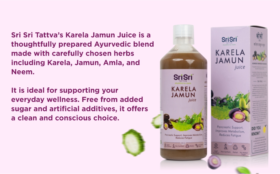 Sri Sri Tattva Karela Jamun Juice | Ayurvedic Herbal Juice for Metabolic & Digestive Wellness | Bitter Gourd & Jamun with Amla, Neem & Giloy | 500ml | Pack of 3