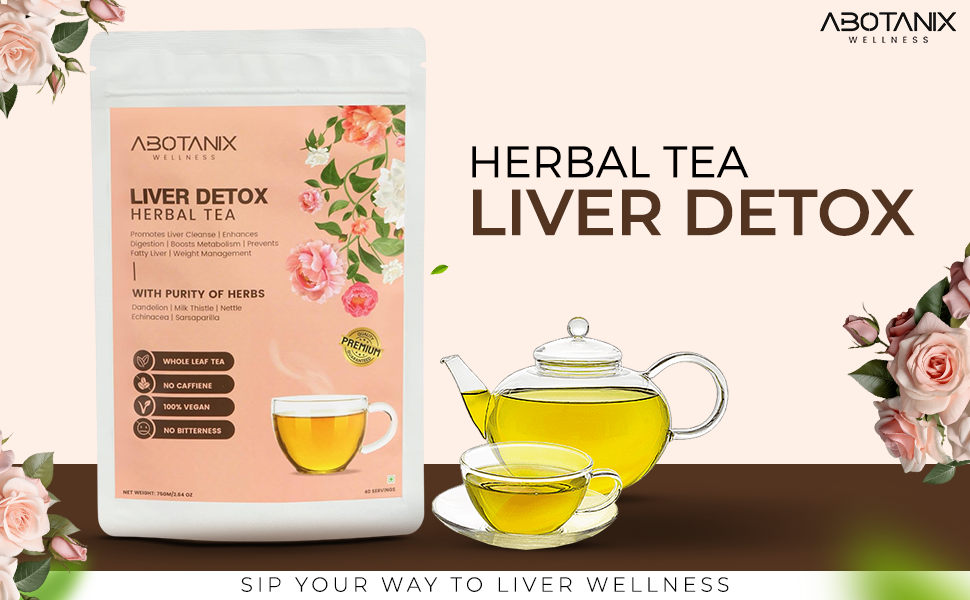 ABOTANIX LIVER DETOX Tea 75g ( 40 Cups ), Premium Tea with Dandelion Root, Nettle, Sarsaparilla, Helps in Liver Cleanse, Prevents Fatty Liver, Enhances Digestion & Metabolism, Weight Control, Caffeine Free, Unflavoured, No Sugar