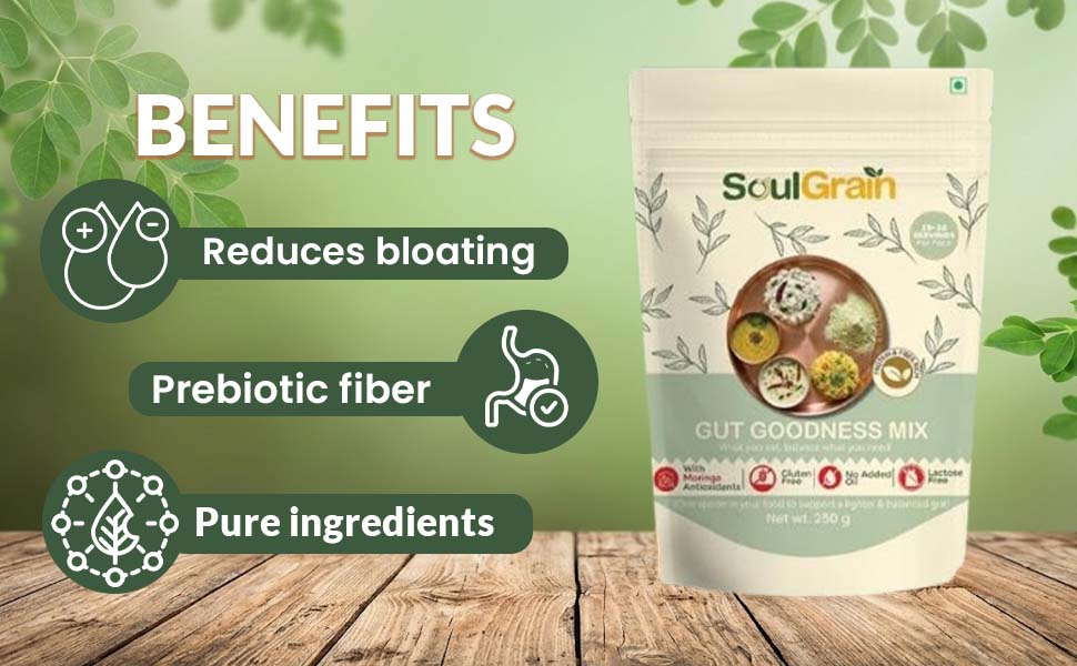 Gut Goodness Mix | Natural Moringa & Pulses Blend | Protein & Fiber Rich Gut Health Powder | Digestive Support & Bloating Relief | Herbal Gut Cleanse Mix | Digestive Wellness | Lactose Free | Gluten Free | Vegan Friendly | Pack 1 - 250g