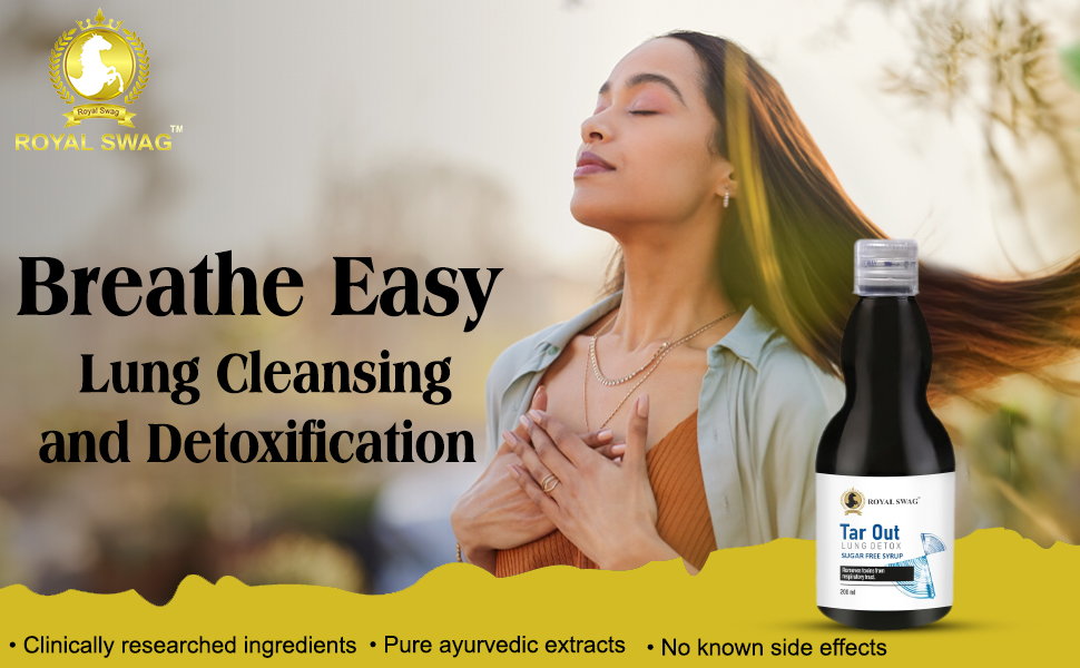 ROYAL SWAG Ayurvedic Lung Detox Syrup 200 ml Herbal Supplement | Made with Natural Extracts Tulsi, Mulethi, Vasava, Pippali, and Turmeric | Sugar Free Syrup For Lung Cleansing and Detoxification