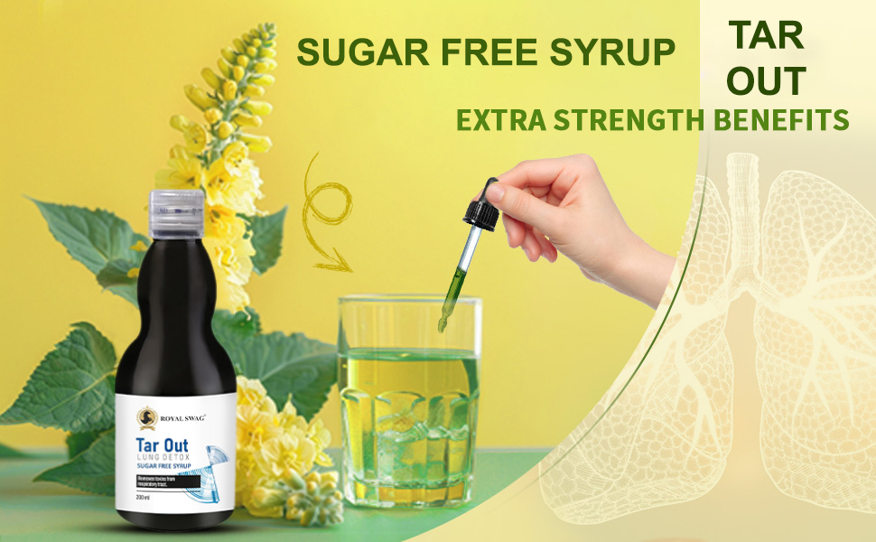 ROYAL SWAG Ayurvedic Lung Detox Syrup 200 ml Herbal Supplement | Made with Natural Extracts Tulsi, Mulethi, Vasava, Pippali, and Turmeric | Sugar Free Syrup For Lung Cleansing and Detoxification