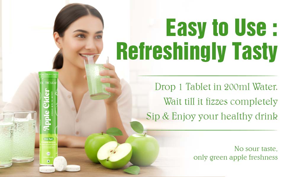 Apple Cider Vinegar Effervescent Tablets with Green Apple Flavour | With the Mother | Supports Weight Management, Digestion & Detox – 20 Tablets Pack of 5