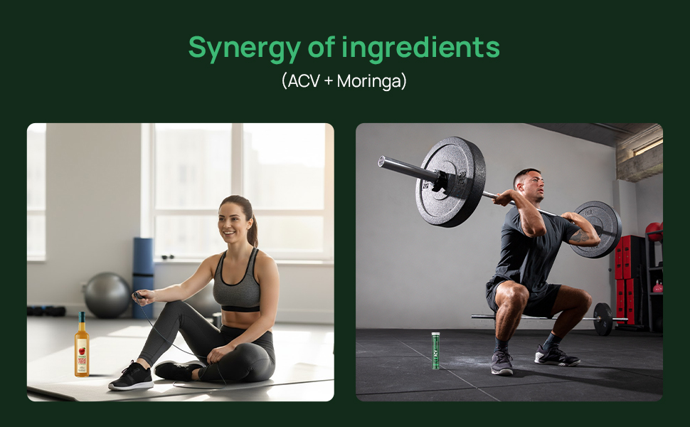 SUPERFUELS ACV Moringa - Apple Cider Vinegar Effervescent Tablets | Supports Weight Loss, Fat Burn & Gut Health | Controls Cravings | Vitamin B6 & B12 | No Added Sugar | Effervescent Tablets- Green apple | Pack of 4 (60 Tablets)