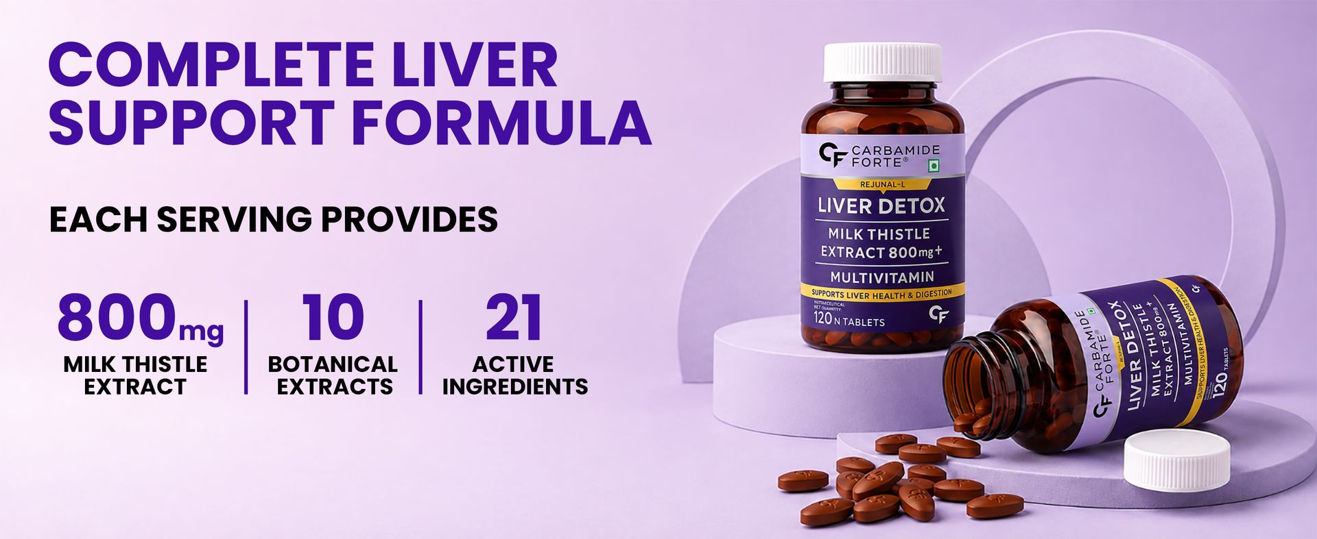 Carbamide Forte Liver Support Supplement with Milk Thistle Extract 800mg (30:1), Multivitamins & Amino Acid | Liver Detox Supplement 10 Veg Tablets, 20 Grams