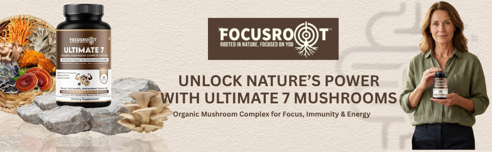 Ultimate 7 Mushroom Extract 1000mg – Organic Functional Mushroom Complex – (Reishi, Chaga, Lion’s Mane, Turkey Tail, Cordyceps, Shiitake, Maitake) Capsules 1000 mg | Fruiting Body Extract | 30% Beta Glucan & 50% Polysaccharides | USDA Certified | GMP | 3rd Party Lab Tested |Immune & Daily Wellness Support | 60 Veg Capsules