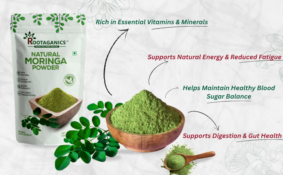 Organic Moringa Powder 100g | 100% Pure Leaf | Rich in Iron, Calcium & Vitamins | Plant Protein & Fiber | Smoothies, Tea, Detox Drinks, Cooking | Vegan, Non-GMO | Lab Tested
