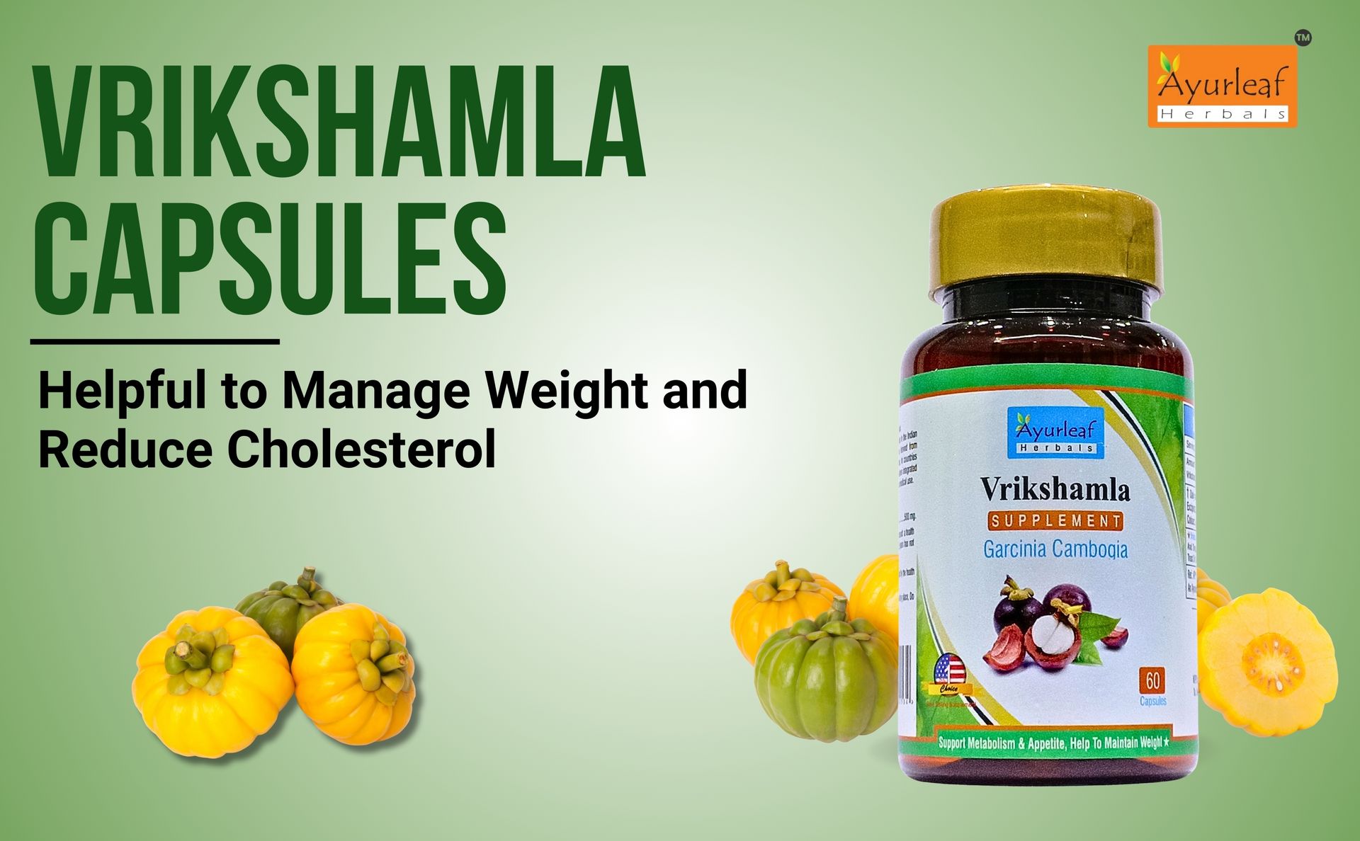Ayurleaf Herbals Vrikshamla Capsules | Helpful to Manage Weight and Reduce Cholesterol | Improve Digestive Health and Appetite Suppression |100% Natural Herb (60 Capsules)