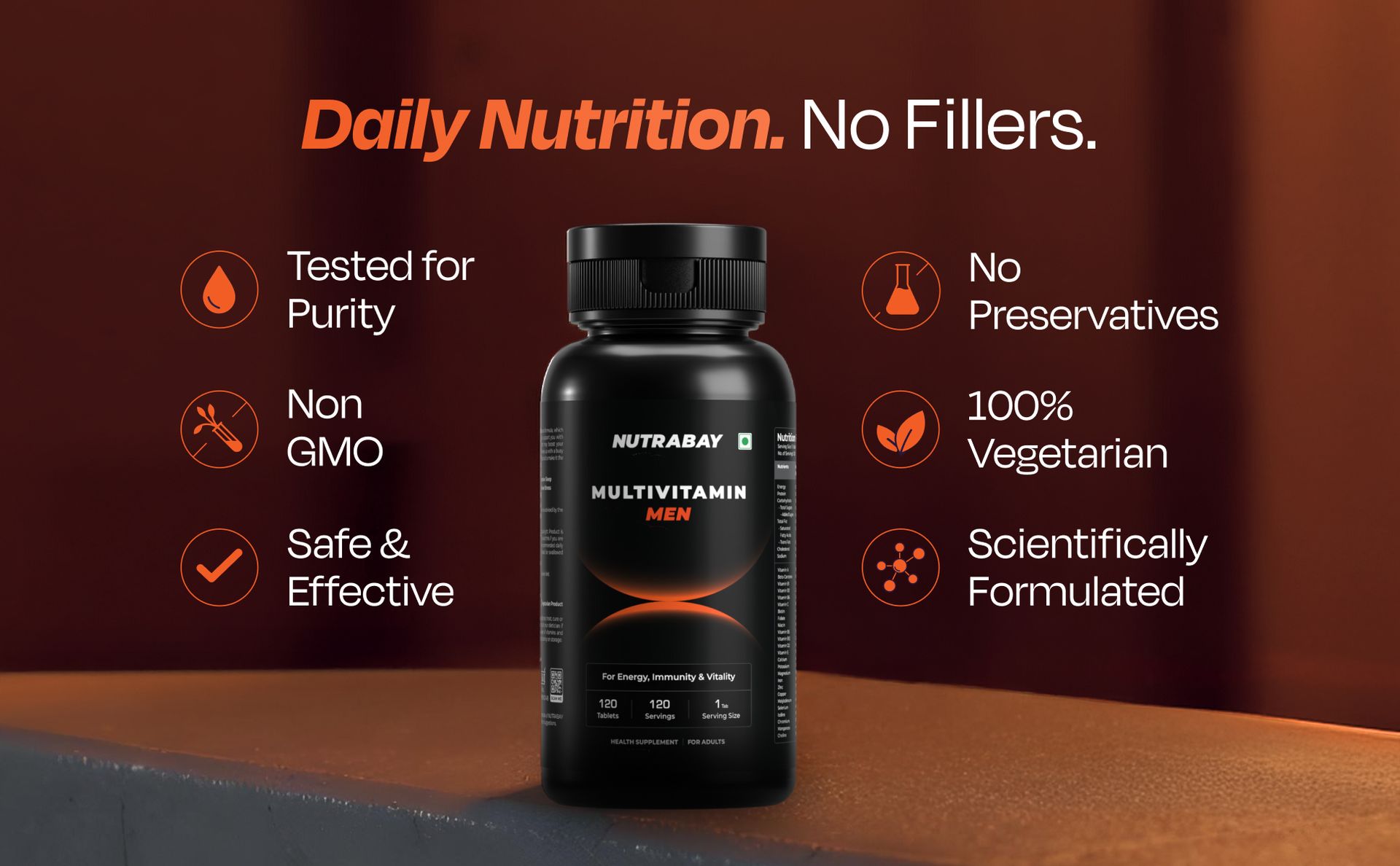 Nutrabay Pro Active Multivitamin for Men with Zinc, Magnesium, Vitamin B,C,A,E – Enhances Energy, Immunity & Better Sleep– 120 Veg Capsules | RDA for Viamins & Minerals | Purity Tested Supplement