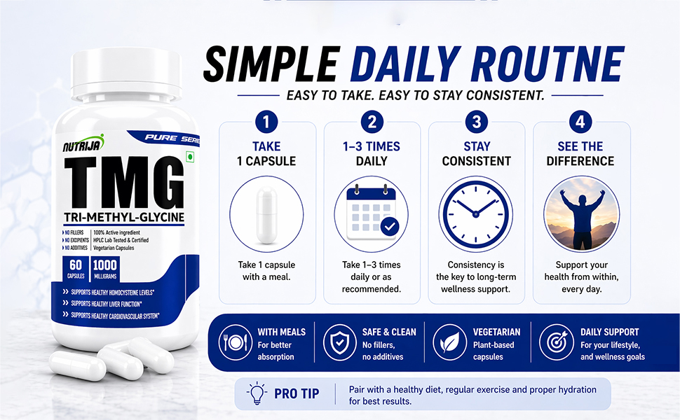 NutriJa Trimethylglycine TMG 1000mg | Betaine Anhydrous Supplement | 60 Veg Capsules | Supports Methylation & Healthy Homocysteine Metabolism