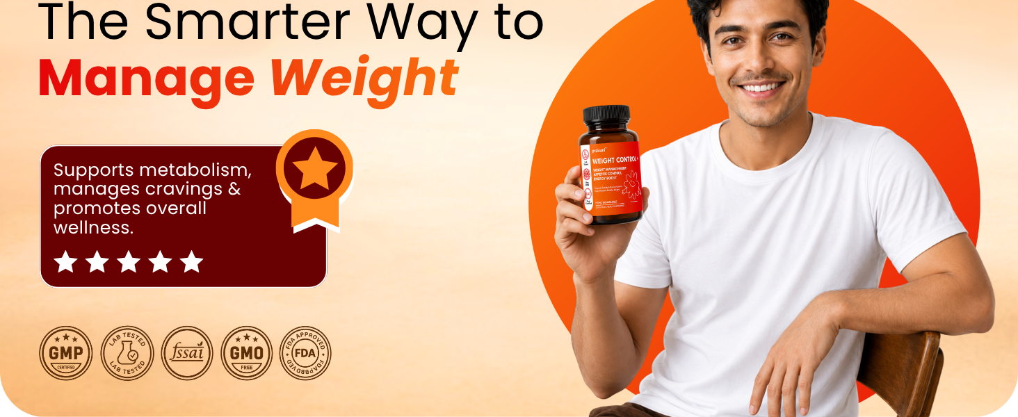 Weight Control+ Capsules for Weight Management, Appetite & Portion Control, Healthy Metabolism & Energy Support with Berberine, Saffron, Hibiscus & Herbal Extracts, 30 Capsules