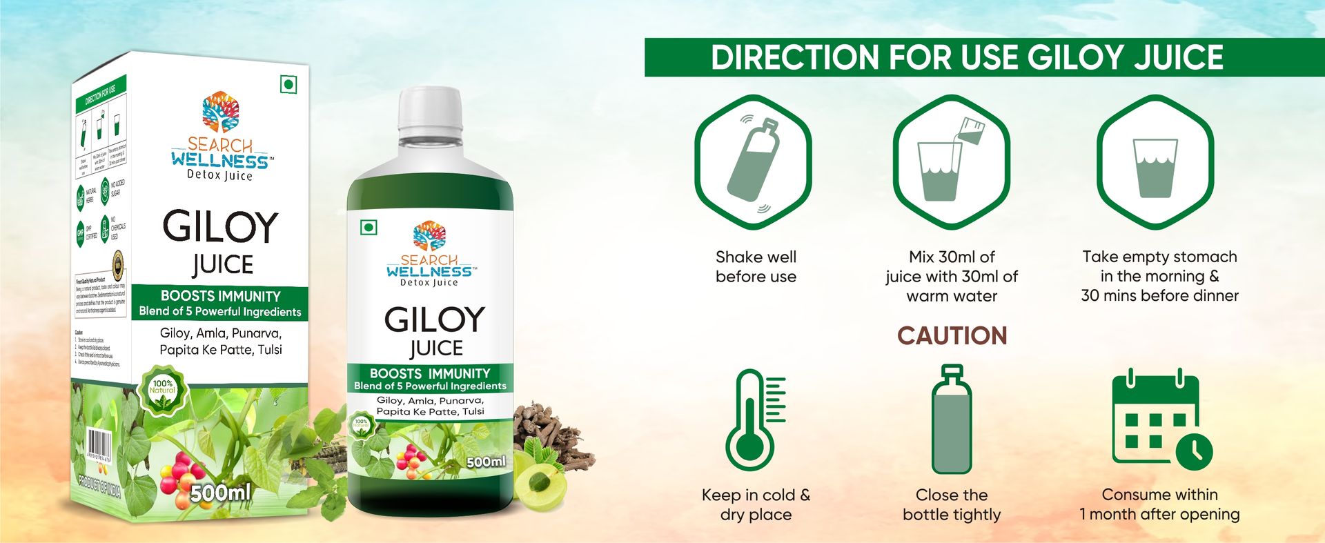 Giloy/Guduchi Ayurvedic Juice 500 ml (Pack of 3) | Natural & Healthy for Blood Purification,Strength & Immunity Booster | Body Detox for Women & Men | Blend of Giloy, Amla & more