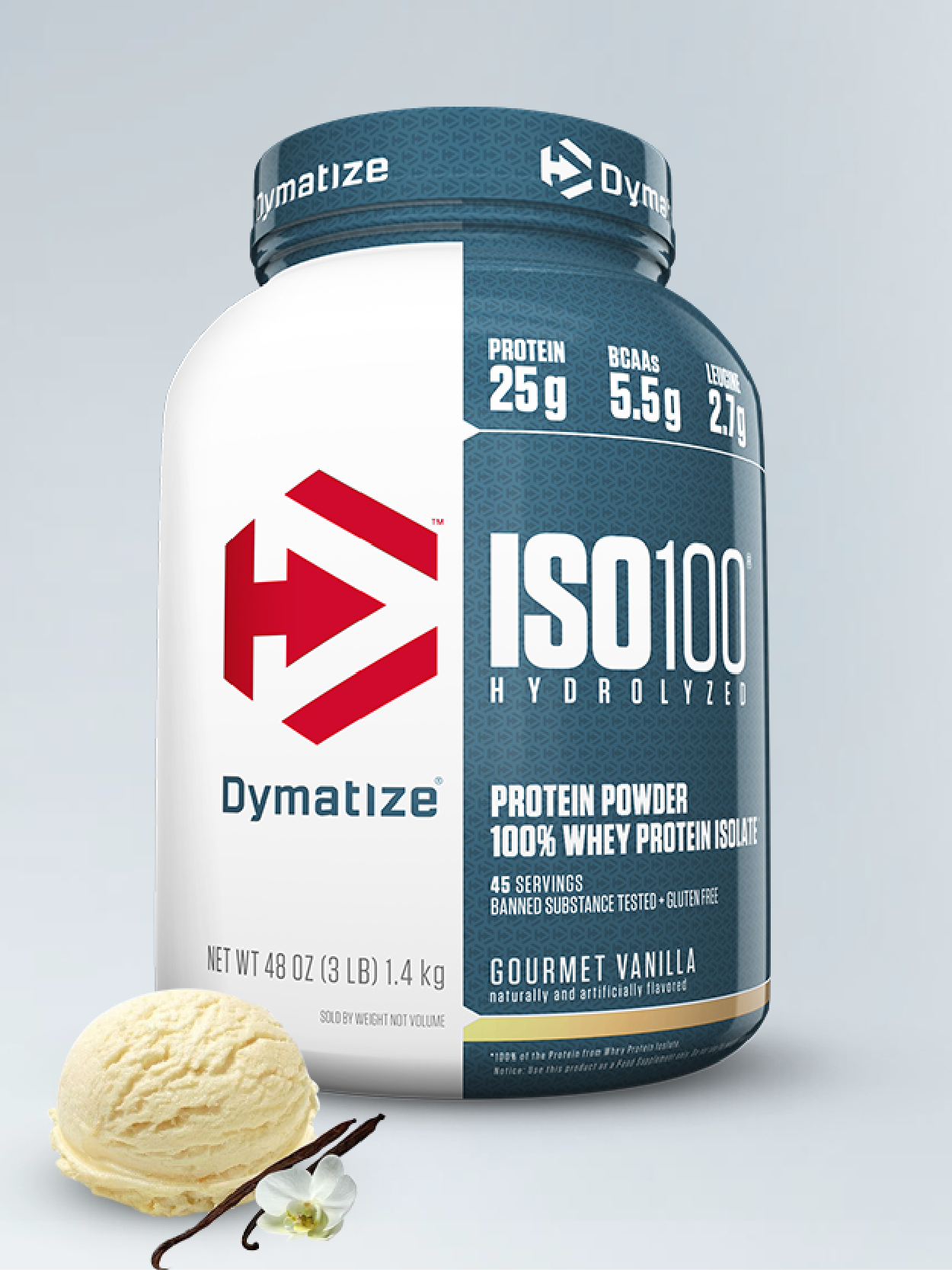 Dymatize Nutrition ISO 100 3 lbs Whey Protein Powder with Hydrolyzed 100% Whey Protein Isolate, Gluten Free, Fast Digestion, Vanilla, 1.4 Kg