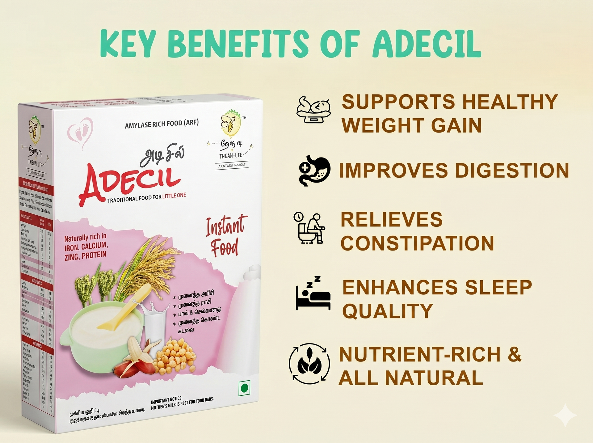 Adecil Instant Sprouted Baby Food for 6 Months+ | Just Add Hot Water/Milk | Germinated Ragi, Chickpea & Brown Rice Porridge | Natural Red Banana Flavour, No Added Sugar, Preservative Free, 300g