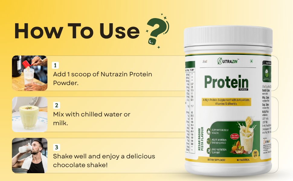 Protein Powder | Kesar Badam Pista Flavour | High Protein Supplement with Vitamins, Minerals & Antioxidants | Daily Nutrition Support | 200 g