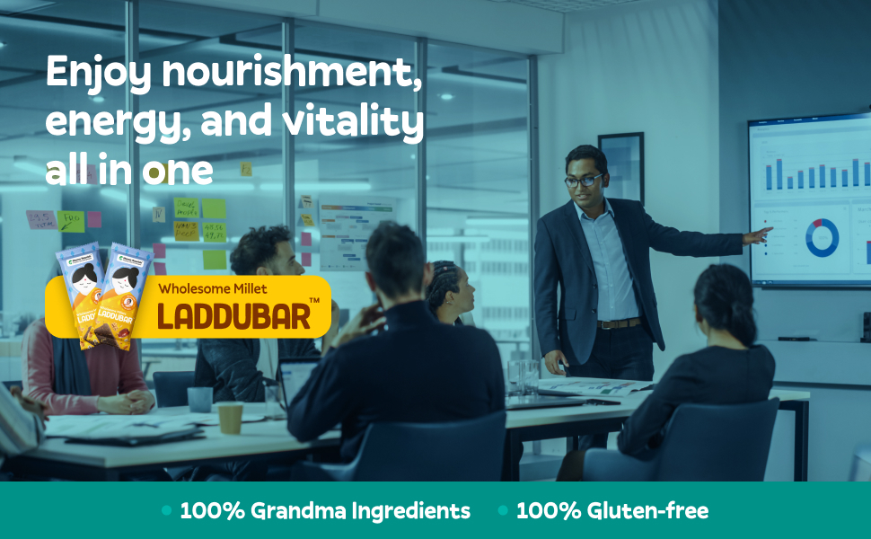 LADDUBAR – Millets Snack Bars with No Added Sugar and No Preservatives | as Seen on Shark Tank | Gluten Free | Fiber and Protein Rich Energy Bar | Ragi, Bajra, Superfoods, Dates, Dry Fruits, Cow Ghee (Pack of 6 x 35 gm Each)