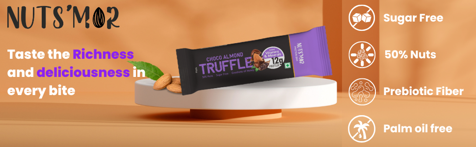 NUTS'MOR - Protein Daily Choco Almond Truffle12 grams Protein Bar (Pack of 6) Protein Blend, Vitamins, Fibres & Minerals, No Preservatives,100% Veg, Natural, No Added Sugar,-300 grams