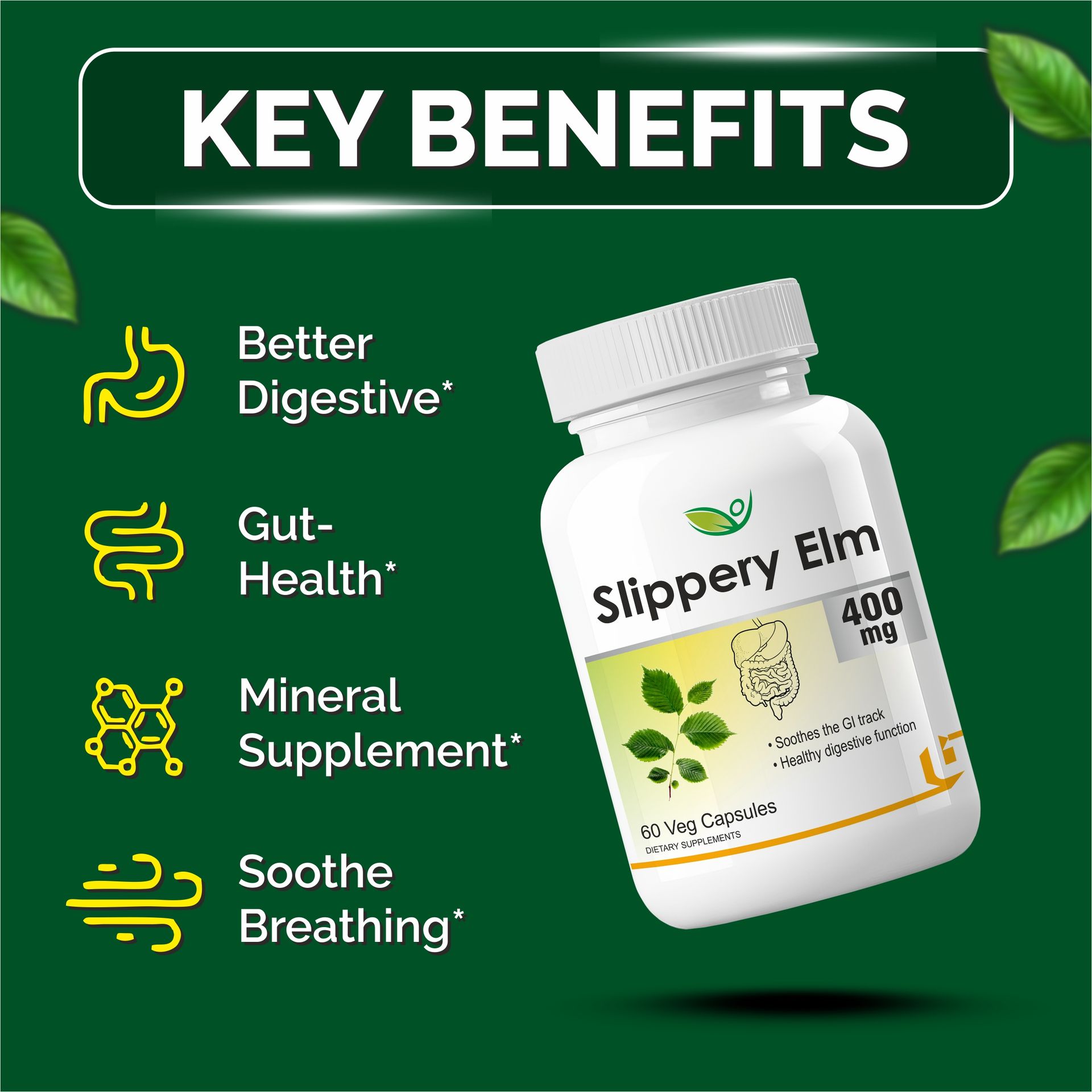 Biotrex Nutraceuticals Slippery Elm 400mg 60 Veg Capsules, Dietary supplement to strengthen Immune System, nutritional supplement, multivitamins, vitamin for men, women and adults, health supplements