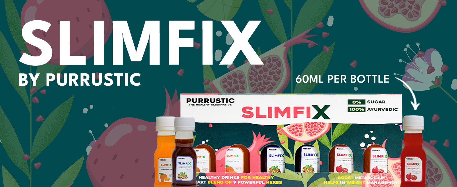 SLIMFIX - Ayurvedic Weight Loss Juice with 9 Herbs, Control Metabolism and Digestion, Natural Juice from Triphala, Turmeric & Dandelion, No Added Sugar (12 Bottles of 60ML Each, 12 days)