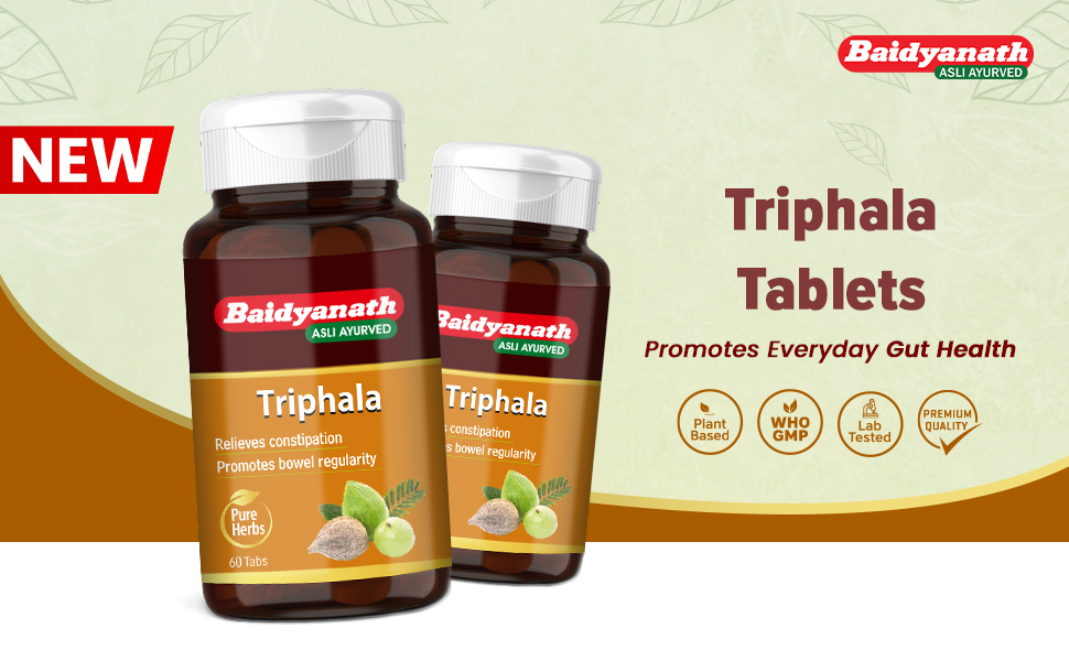 Baidyanath Triphala - 60 Tablets (Pack of 2) | Ayurvedic Blend of Amla, Haritaki & Baheda | Supports Digestion & Gut Health |
