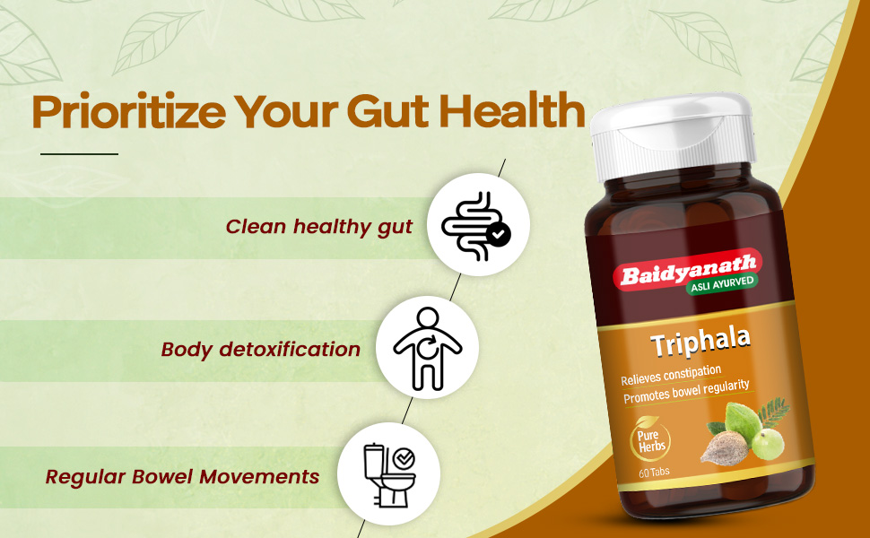 Baidyanath Triphala - 60 Tablets (Pack of 2) | Ayurvedic Blend of Amla, Haritaki & Baheda | Supports Digestion & Gut Health |