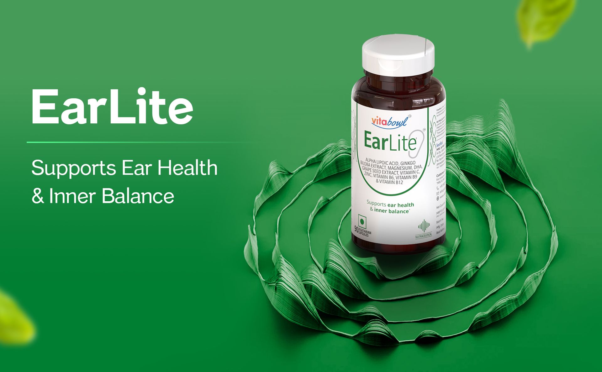 EarLite Capsules | Advanced Inner Ear Health & Balance Support with Ginkgo Biloba, Magnesium, DHA (from Algae), Alpha Lipoic Acid & B-Vitamins | 90 Capsules