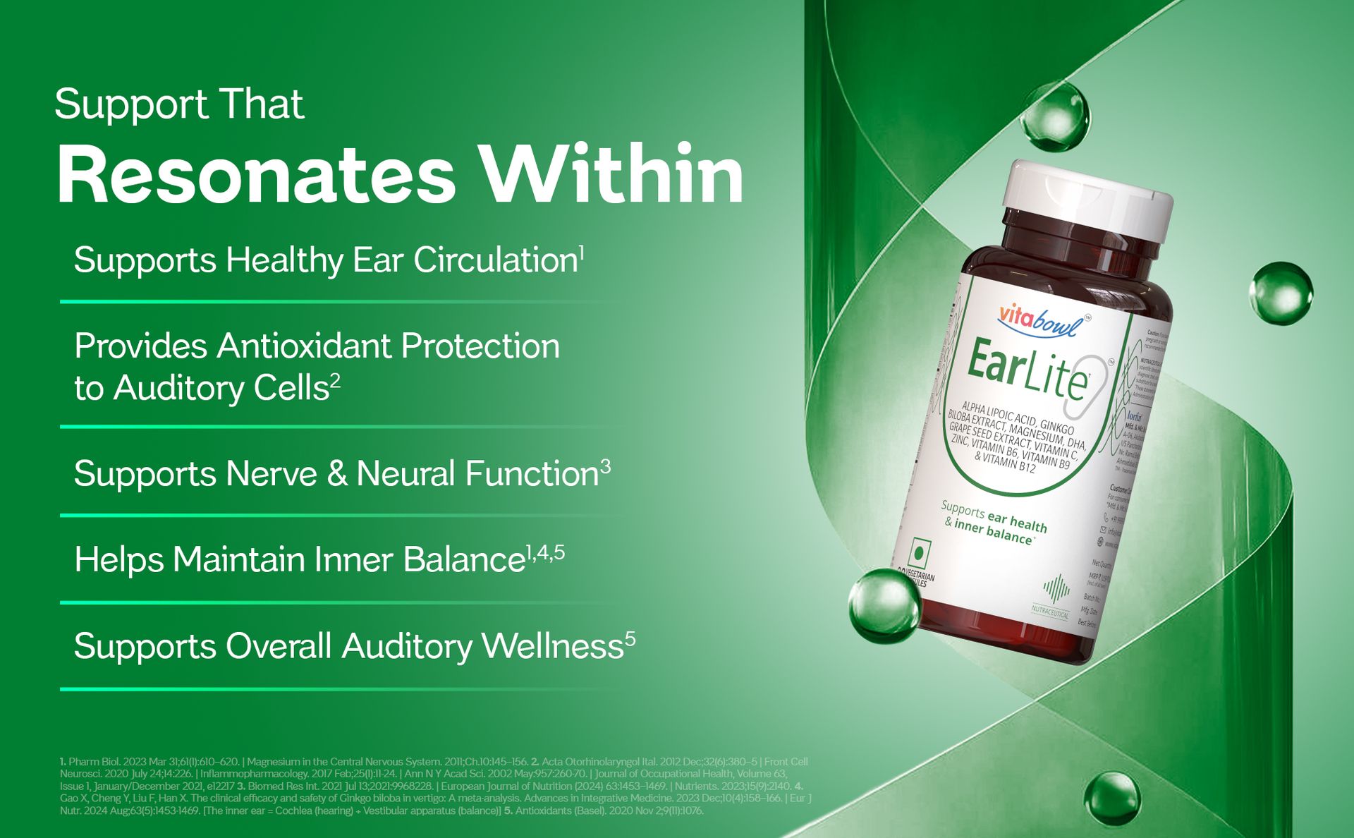 EarLite Capsules | Advanced Inner Ear Health & Balance Support with Ginkgo Biloba, Magnesium, DHA (from Algae), Alpha Lipoic Acid & B-Vitamins | 90 Capsules