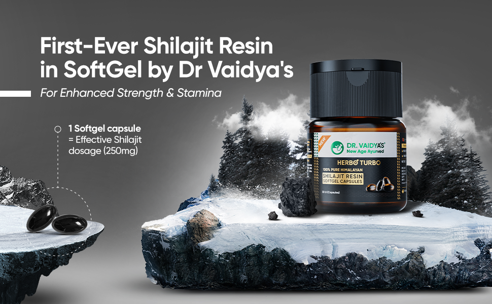 Dr. Vaidya's Pure Himalayan Shilajit Resin Softgel | >75% Fulvic Acid, >5% Humic Acid & 80+ Trace Elements | Boosts Energy, Stamina & Endurance | 100% Pure & Lab-Tested | 30 Capsules (Pack of 1)
