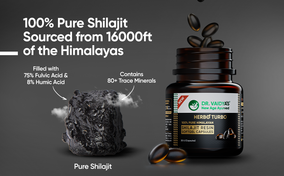 Dr. Vaidya's Pure Himalayan Shilajit Resin Softgel | >75% Fulvic Acid, >5% Humic Acid & 80+ Trace Elements | Boosts Energy, Stamina & Endurance | 100% Pure & Lab-Tested | 30 Capsules (Pack of 1)