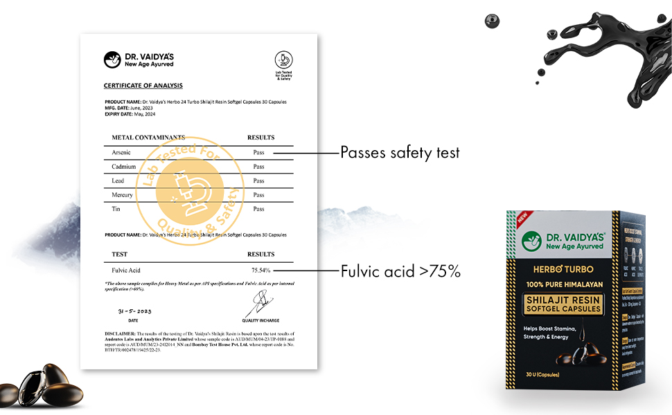 Dr. Vaidya's Pure Himalayan Shilajit Resin Softgel | >75% Fulvic Acid, >5% Humic Acid & 80+ Trace Elements | Boosts Energy, Stamina & Endurance | 100% Pure & Lab-Tested | 30 Capsules (Pack of 1)