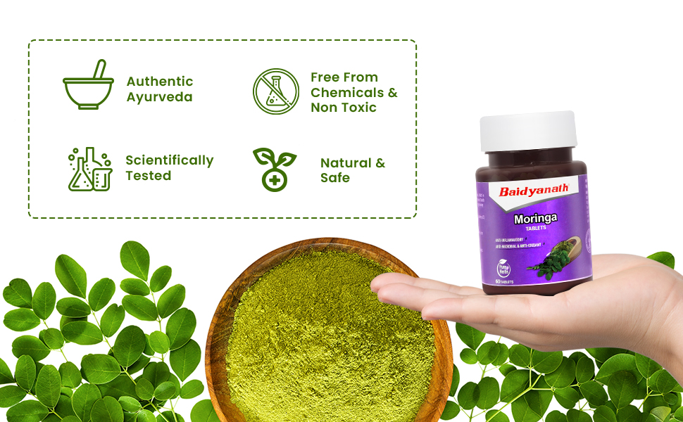 Baidyanath Ayurved Moringa Tablets 60 Tabs | Drumstick Leaf Tablets| Helpful in Overall Health and Wellness and Gut Balance