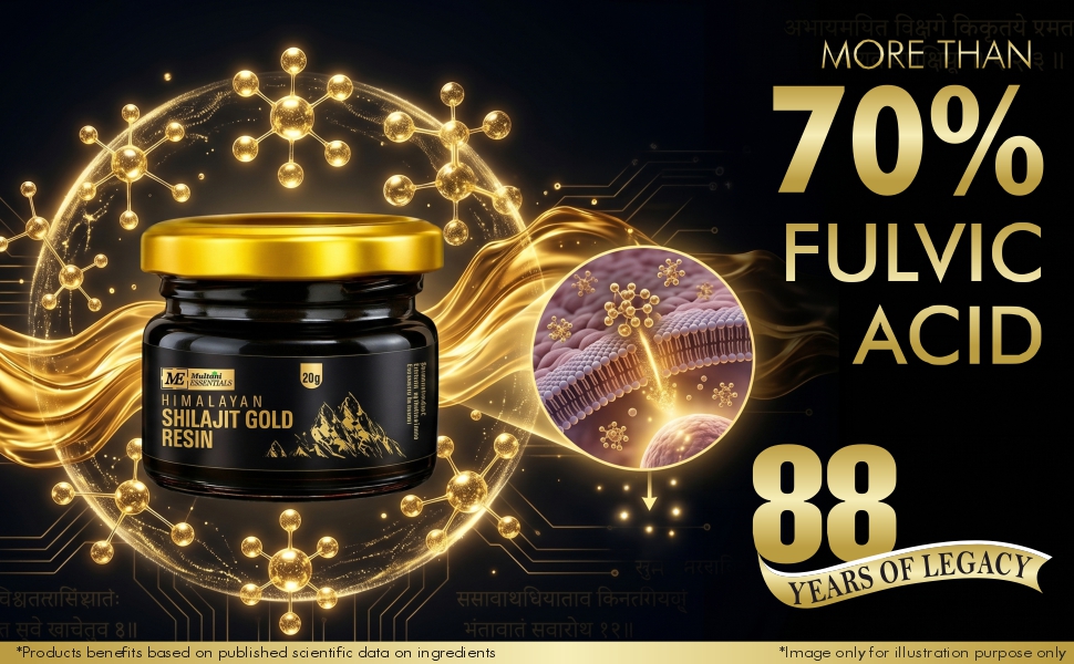 Multani Essentials Himalayan Shilajit Gold Resin 20g | 300mg/Serving | With Swarn Bhasma, Ashwagandha, Safed Musli & Haldi | Supports Stamina, Energy & Muscle Strength | 70% + Fulvic Acid For Better Absorption