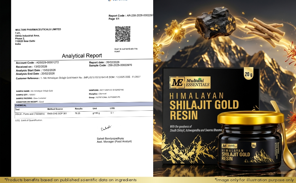 Multani Essentials Himalayan Shilajit Gold Resin 20g | 300mg/Serving | With Swarn Bhasma, Ashwagandha, Safed Musli & Haldi | Supports Stamina, Energy & Muscle Strength | 70% + Fulvic Acid For Better Absorption