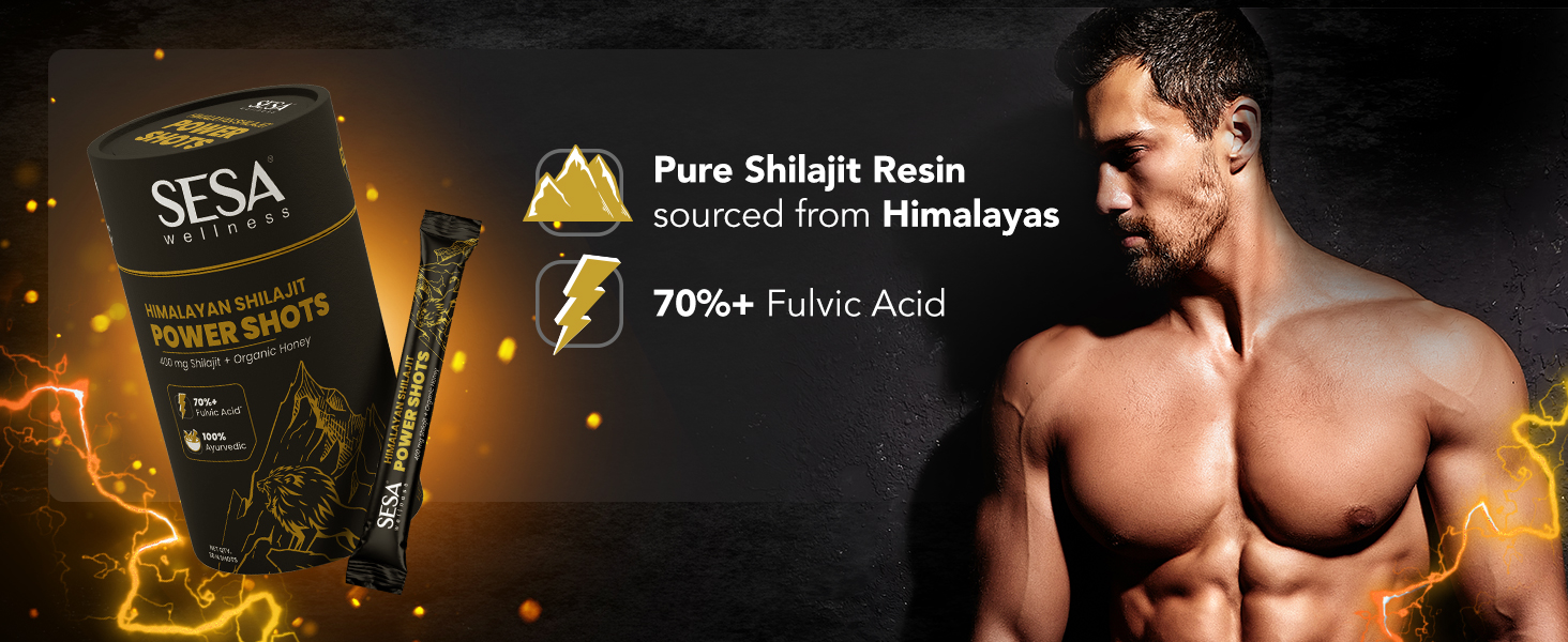 Sesa Himalayan Shilajit Power Shots | 30 Sticks | 400mg Pure Shilajit with Organic Honey | Lab Certified, 70%+ Fulvic Acid | Boosts Energy, Stamina & Immunity | 100% Ayurvedic | No Sugar Adulteration & Additives