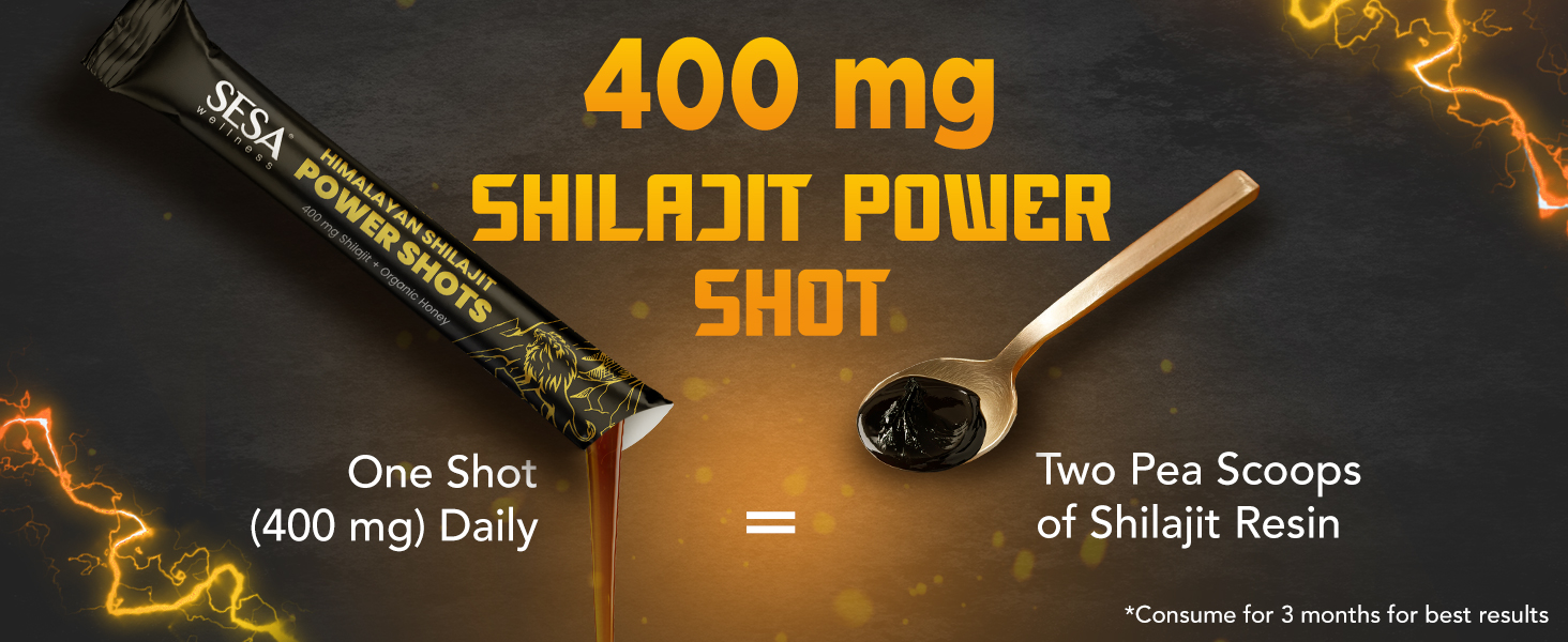 Sesa Himalayan Shilajit Power Shots | 30 Sticks | 400mg Pure Shilajit with Organic Honey | Lab Certified, 70%+ Fulvic Acid | Boosts Energy, Stamina & Immunity | 100% Ayurvedic | No Sugar Adulteration & Additives