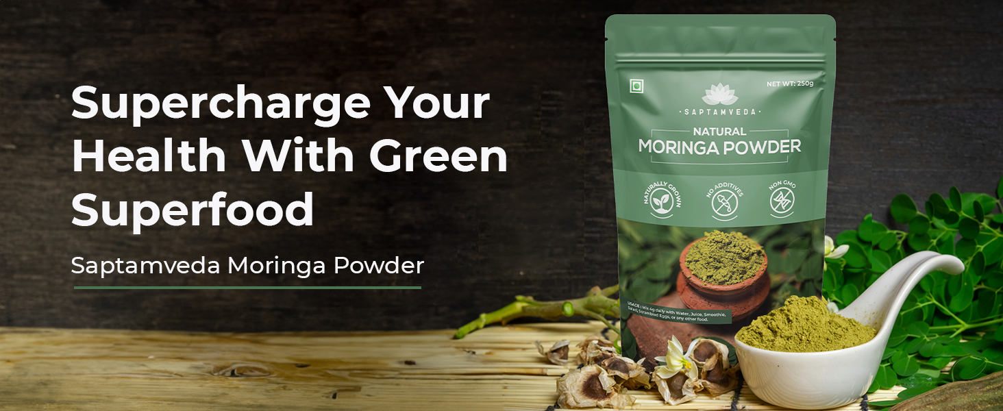 SAPTAMVEDA 100% Moringa Powder 250 Gm | Immunity Booster | Drumstick Leaf Powder | Natural Multi-vitamin | Anti-Oxidant | Good for Hair & Skin | Protein Rich