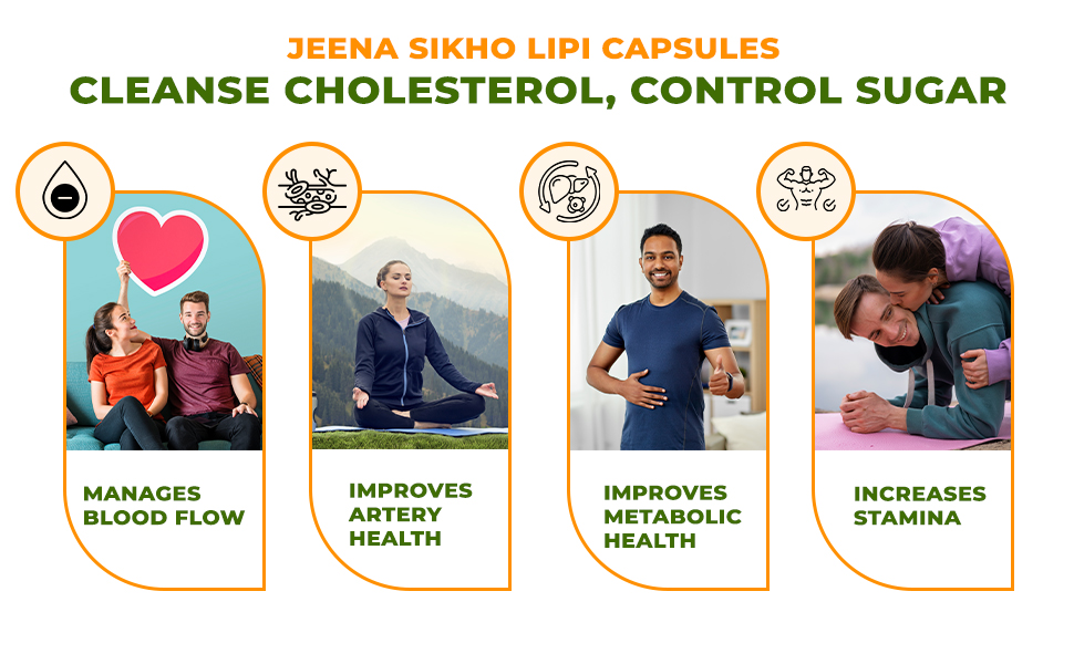 Jeena Sikho Lipi Capsules For Controlling Cholesterol | Ayurvedic Multivitamin For Cholesterol Care | Natural Ingredients Arjuna & Guggulu | Naturally Controls Blood Sugar Levels, 60 Capsules