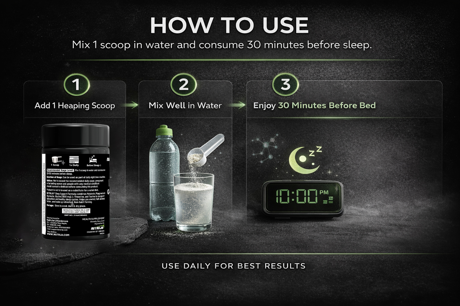 NutriJa Sleep Support Powder with Melatonin, Magnesium Glycinate, Glycine 3g, L-Theanine & Taurine, 30 Servings (138g)