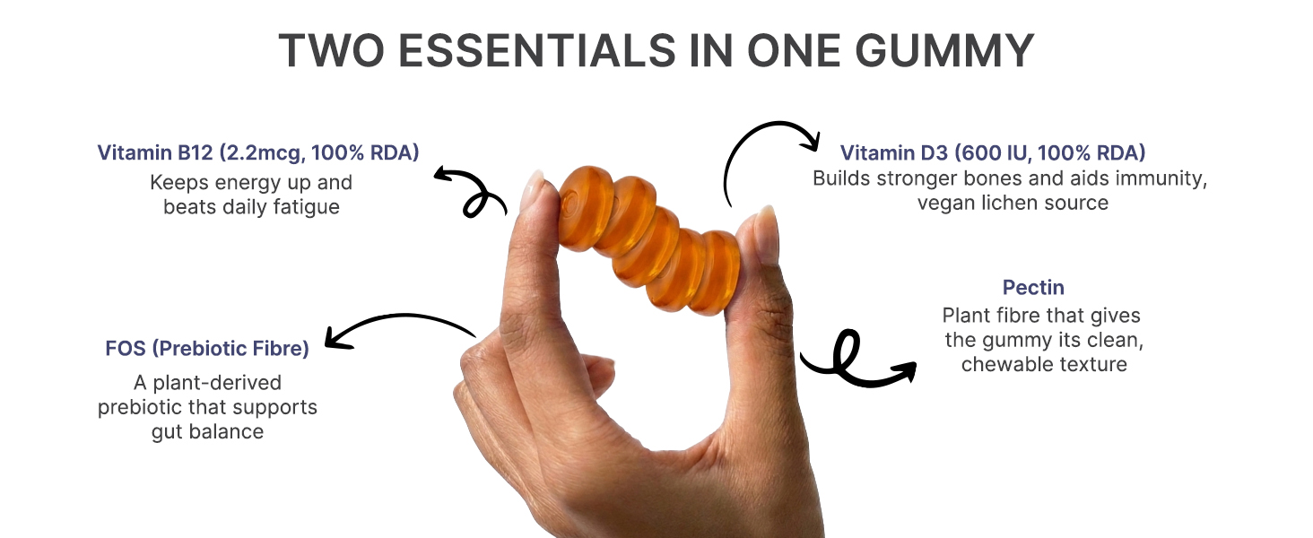 NEAT EVERYDAY Vitamin B12 + D3 Gummies | Blueberry Flavour | No Added Sugar | Vegan Gummies | No Artificial Colour & Preservatives | Health Supplement | Pack of 15