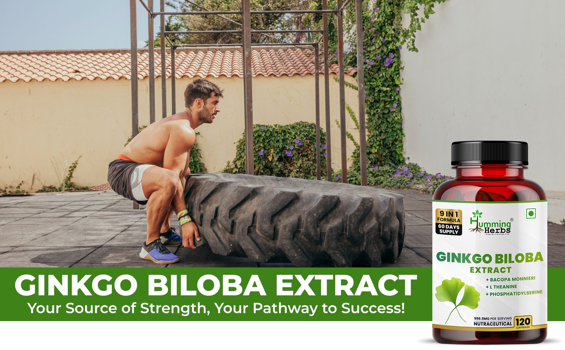 Humming Herbs Ginkgo Biloba 996.9mg with Bacopa, L-Theanine, Phosphatidylserine, Vitamin B6, Vitamin B12, Magnesium, Folic Acid & Zinc | 9-in-1 Daily Nutrition Blend | 996.9mg | 120 Veg Capsules