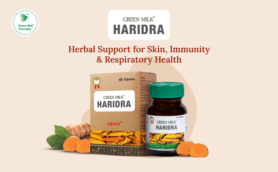 Green Milk Haridra Tablets | Ayurvedic Skin Allergy & Inflammation Support Supplement | Supports Natural Detox, Clear Skins & Immunity | Helps Reduce Itching, Redness & Skin Sensitivity | Turmeric Curcumin Formula | 60 Tablets