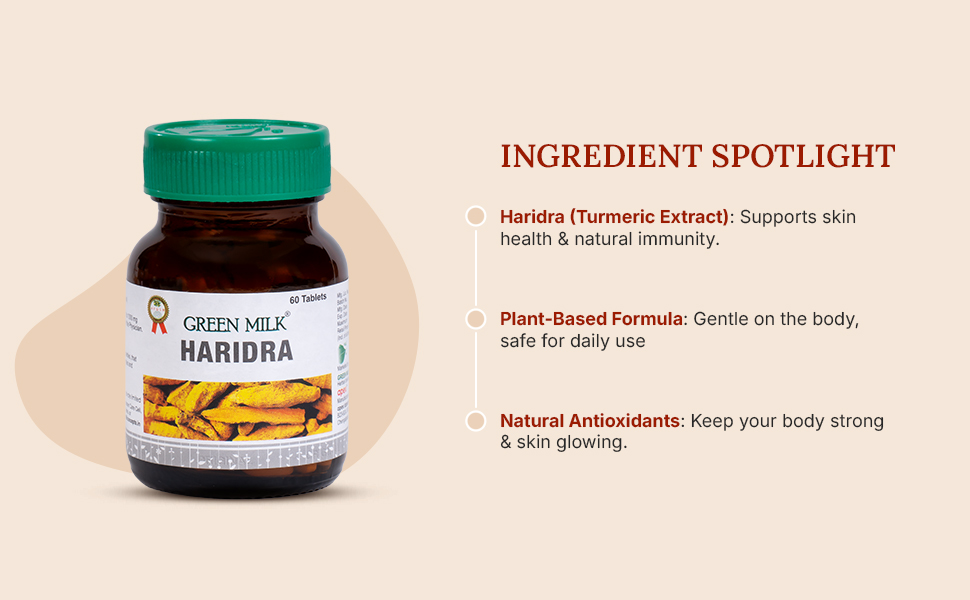 Green Milk Haridra Tablets | Ayurvedic Skin Allergy & Inflammation Support Supplement | Supports Natural Detox, Clear Skins & Immunity | Helps Reduce Itching, Redness & Skin Sensitivity | Turmeric Curcumin Formula | 60 Tablets