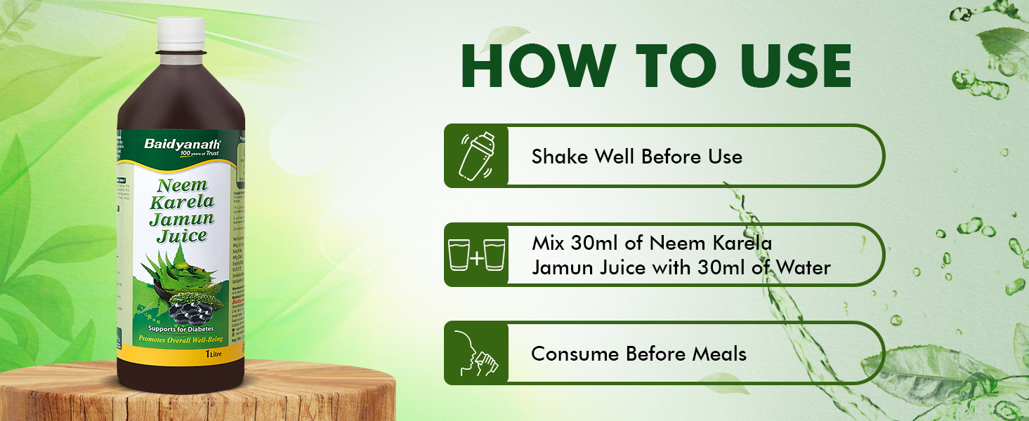 Baidyanath Ayurved Neem Karela Jamun Juice -1000ml | Natural Remedy for Blood Sugar Management & Reduces Bad Cholesterol | Best For Digestive Health, Diabetic Care, Skin Care & Natural Detox | No Added Sugar