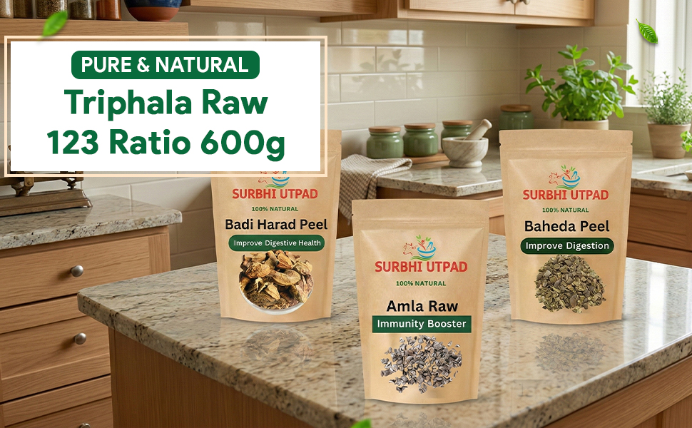 Triphala Raw 300 grams (Ratio 1:1:1) Whole - Harad, Baheda, Amla | 100% Pure and Natural, No Preservatives