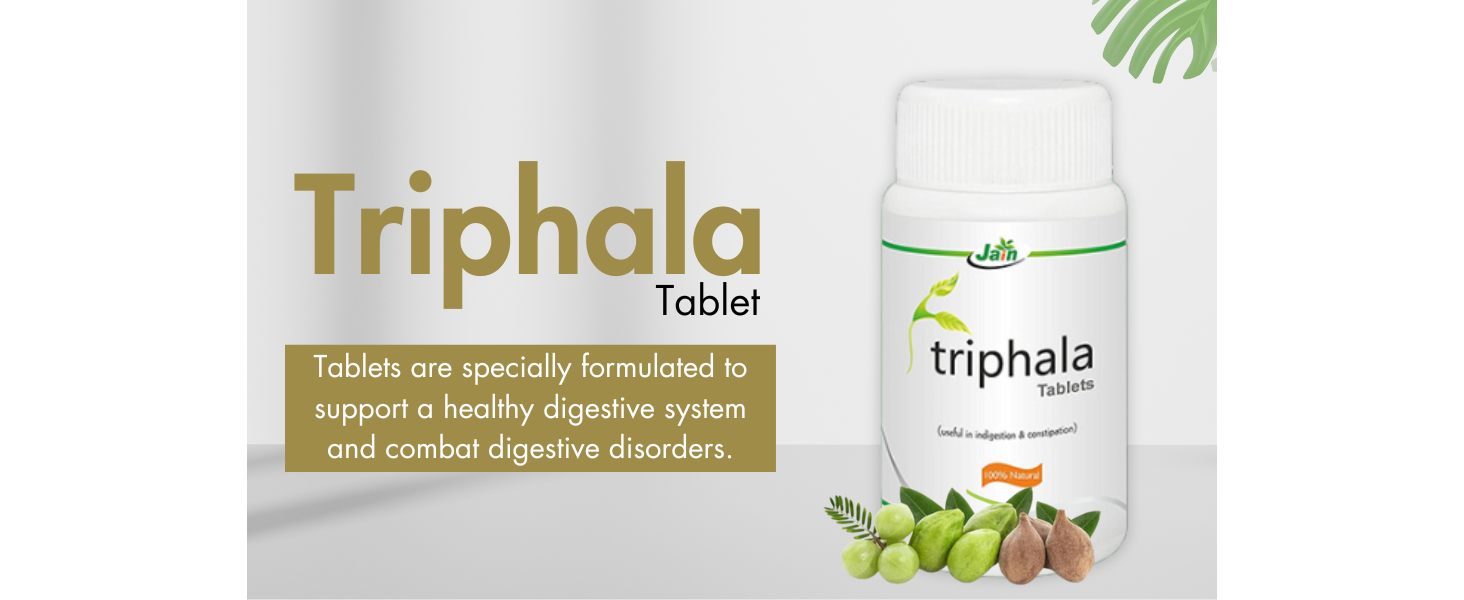 Jain Triphala Tablet– Herbal Digestive Support & Cleanse | Amla, Haritaki, Bibhitaki | Ayurvedic Formula -100 Tablets (Pack of 2)