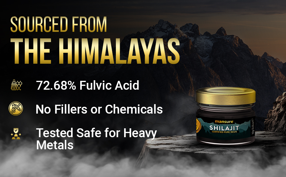 ManSure Shilajit/Shilajeet Resin 10g with No Fillers and 72.68% Fulvic Acid, Pure Shilajit, Performance Booster For Endurance and Stamina, 1 Pack (10g)
