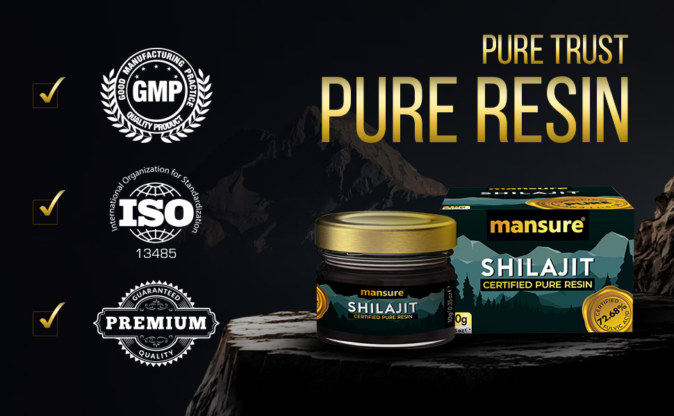 ManSure Shilajit/Shilajeet Resin 10g with No Fillers and 72.68% Fulvic Acid, Pure Shilajit, Performance Booster For Endurance and Stamina, 1 Pack (10g)