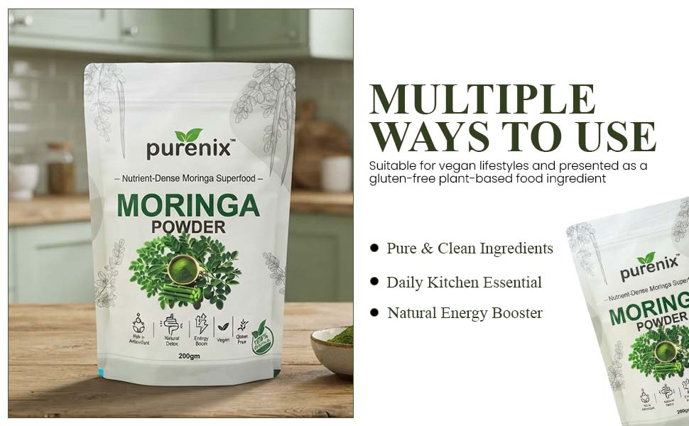 Moringa Powder 200g | 100% Natural Moringa Leaf Superfood Powder | Vegan & Gluten Free | For Smoothies Shakes Drinks Yogurt Oatmeal & Daily Nutrition