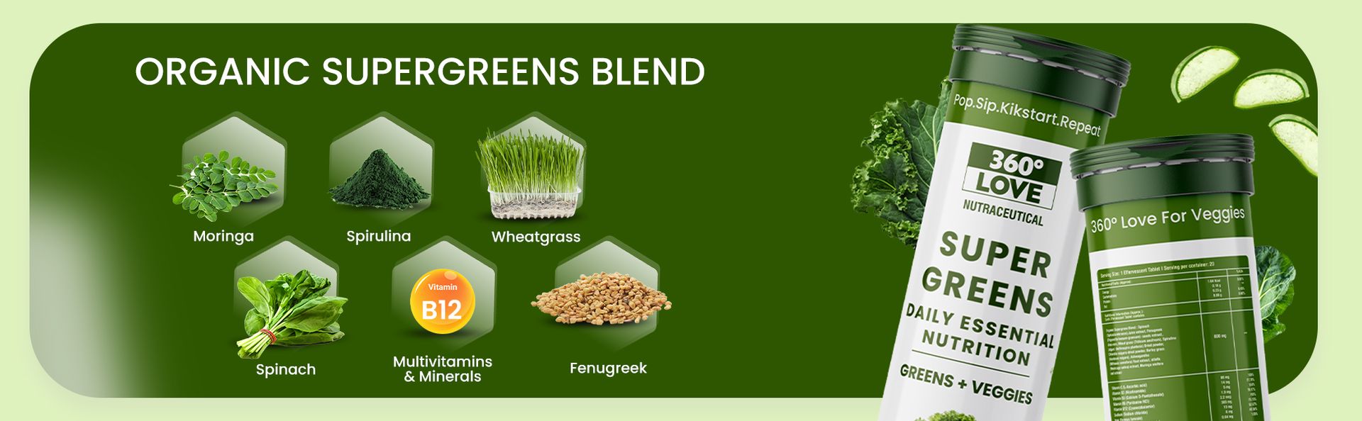 Super Greens Effervescent Tablets | Daily Nutrition with Greens & Veggies | Wheatgrass, Moringa, Ashwagandha & Aloe Vera Blend | Multivitamin Support | Lemon Lime Flavour | 20 Tablets