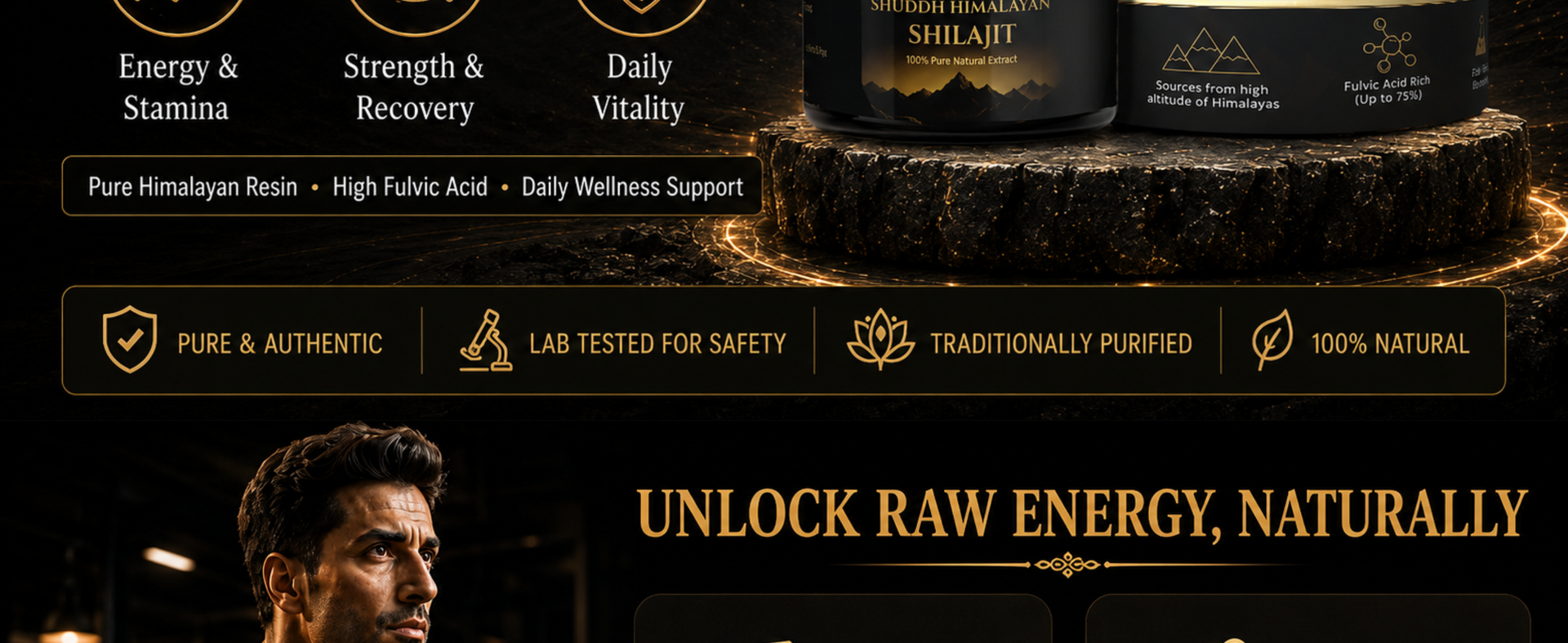 Pure Himalayan Shilajit/Shilajeet Resin 20g | 75%+ Fulvic Acid | Lab Tested | Boost Energy, Stamina & Testosterone Naturally | Premium Ayurvedic Shilajit for Men