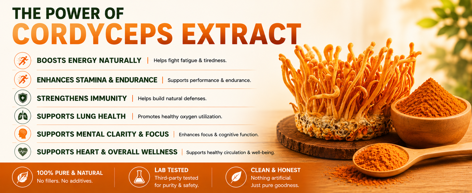 Cordyceps Mushroom Extract 25g | Natural Energy & Stamina Booster | Supports Immunity, Respiratory Health & Endurance | 100% Organic Cordyceps Militaris Powder Supplement - 25g
